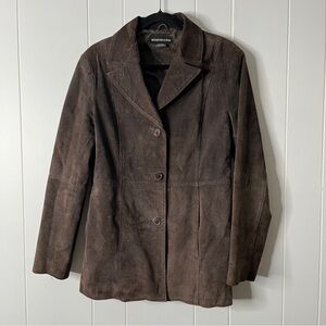 Vintage Dark Brown Suede Women's Jacket Size L Button Front Blazer